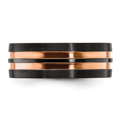 Chisel Black Zirconium Brushed and Polished Rose IP-plated 8.00mm Band