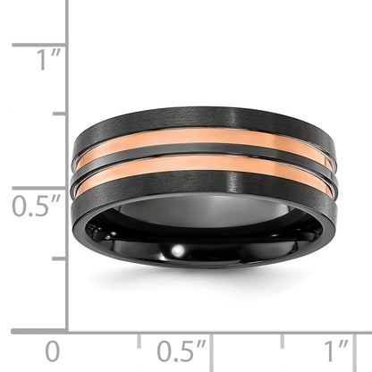 Chisel Black Zirconium Brushed and Polished Rose IP-plated 8.00mm Band
