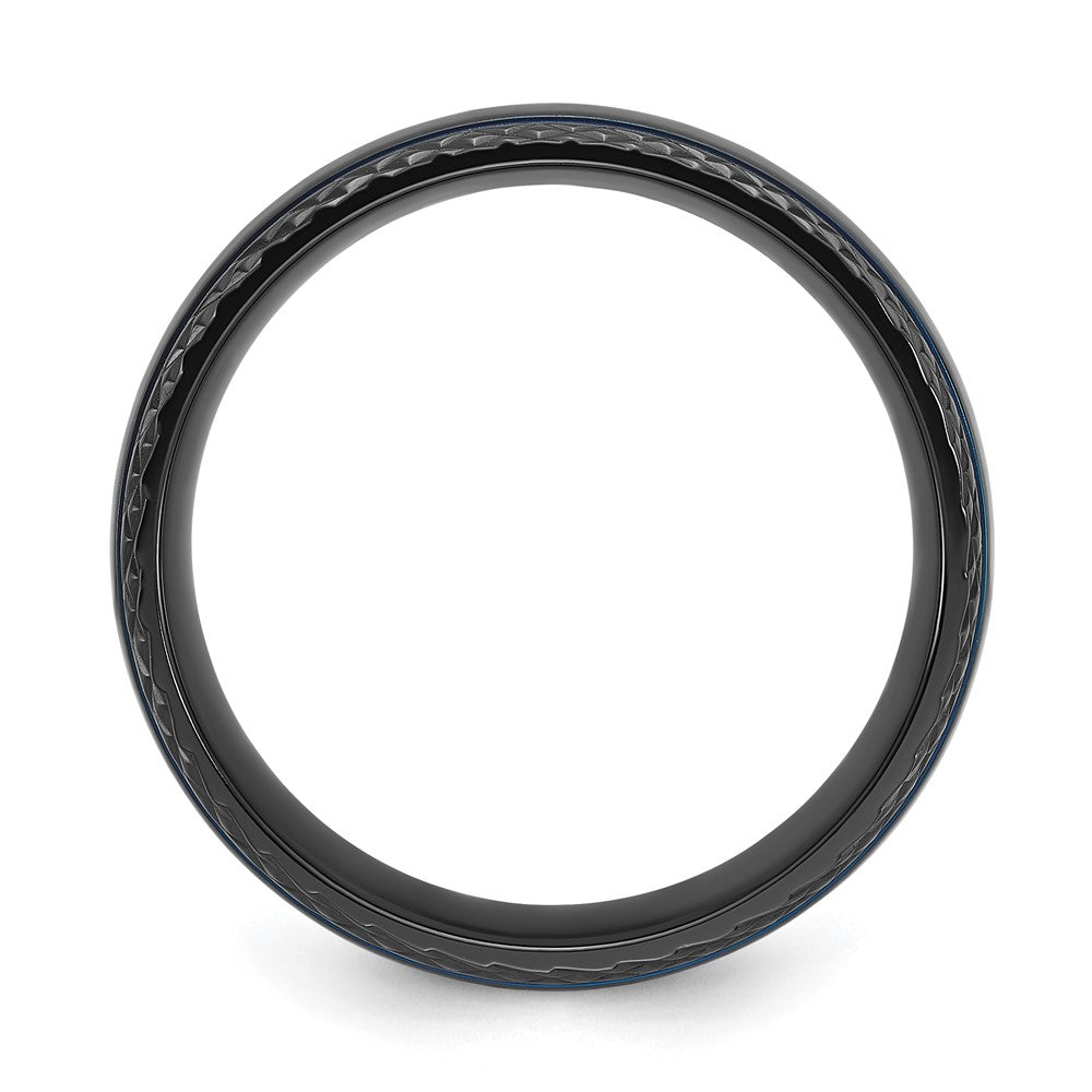 Chisel Black Zirconium Polished Blue IP-plated with Textured Edge 8mm Band