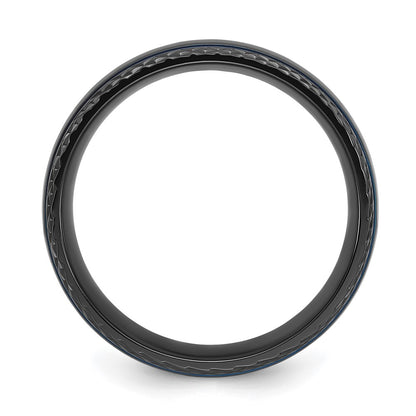 Chisel Black Zirconium Polished Blue IP-plated with Textured Edge 8mm Band