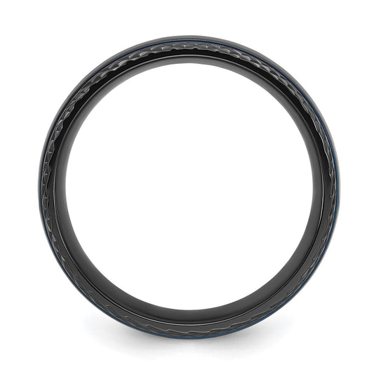 Chisel Black Zirconium Polished Blue IP-plated with Textured Edge 8mm Band