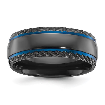 Chisel Black Zirconium Polished Blue IP-plated with Textured Edge 8mm Band