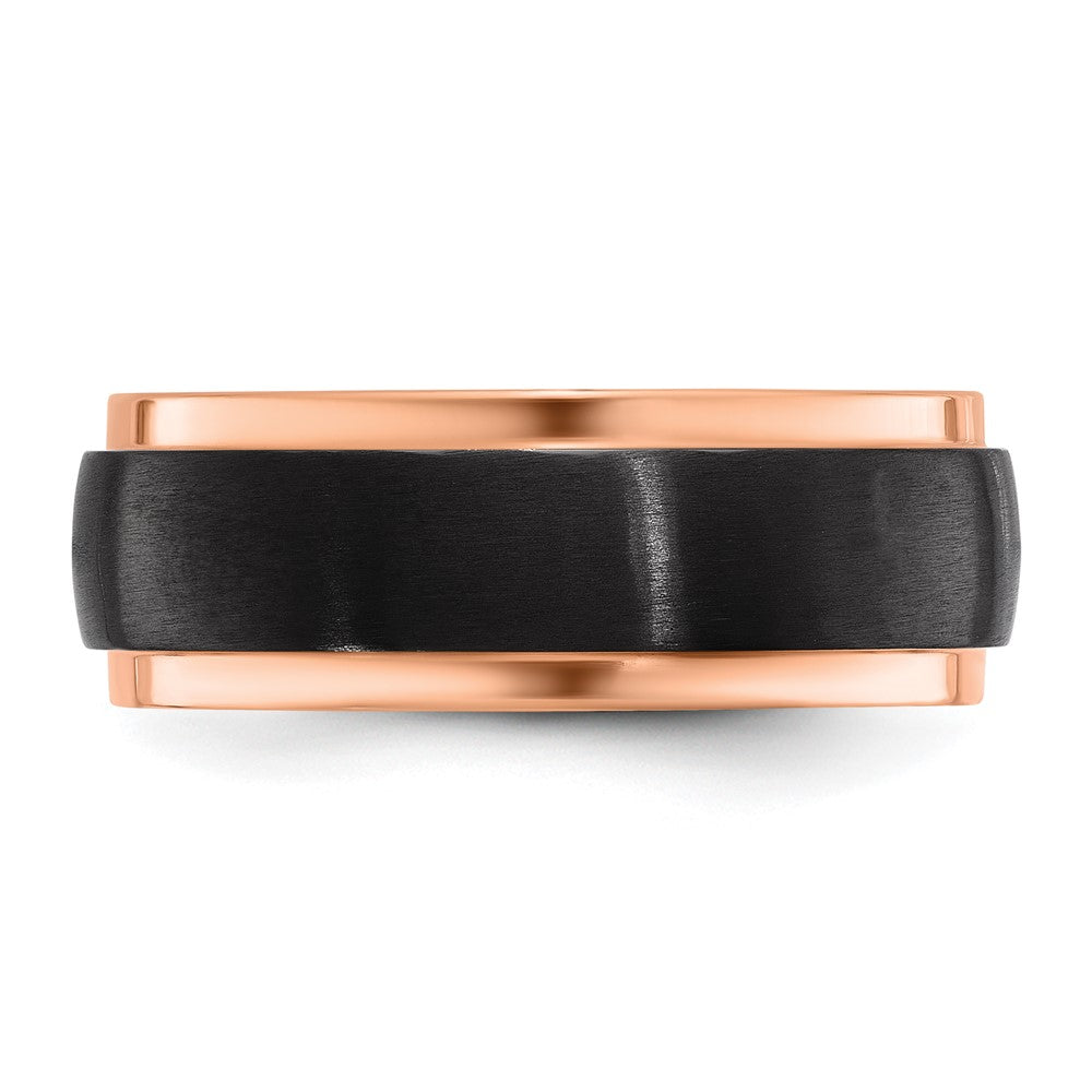 Chisel Black Zirconium Brushed and Polished Rose IP-plated 8mm Band