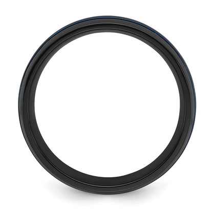 Chisel Black Zirconium Polished with Blue IP-plated Stripes 8mm Band
