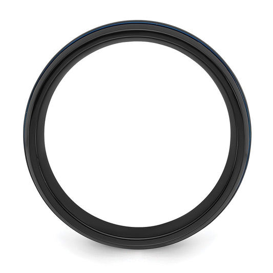 Chisel Black Zirconium Polished with Blue IP-plated Stripes 8mm Band