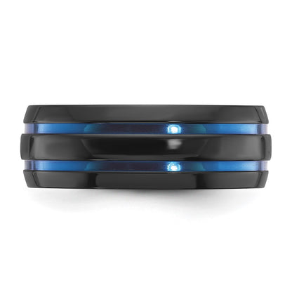 Chisel Black Zirconium Polished with Blue IP-plated Stripes 8mm Band
