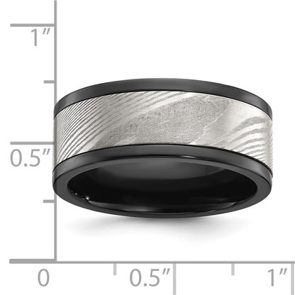 Chisel Black Zirconium Polished with Damascus Inlay 9mm Band