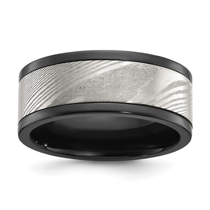 Chisel Black Zirconium Polished with Damascus Inlay 9mm Band