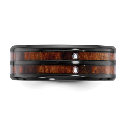 Chisel Black Zirconium Polished with Wood Inlay Center 8mm Band