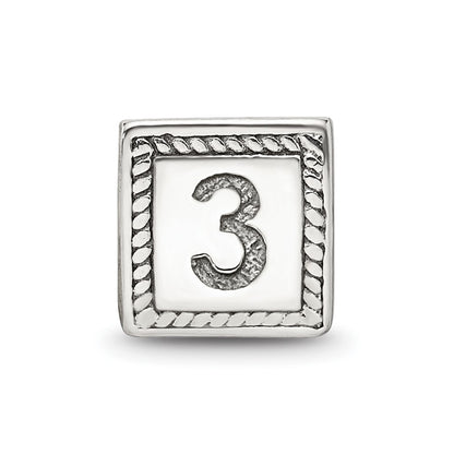 Sterling Silver Reflections Number 3 Triangle Block Bead