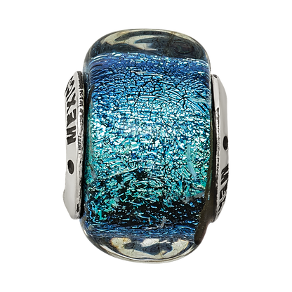 Sterling Silver Reflections Blue Dichroic Glass Square Bead