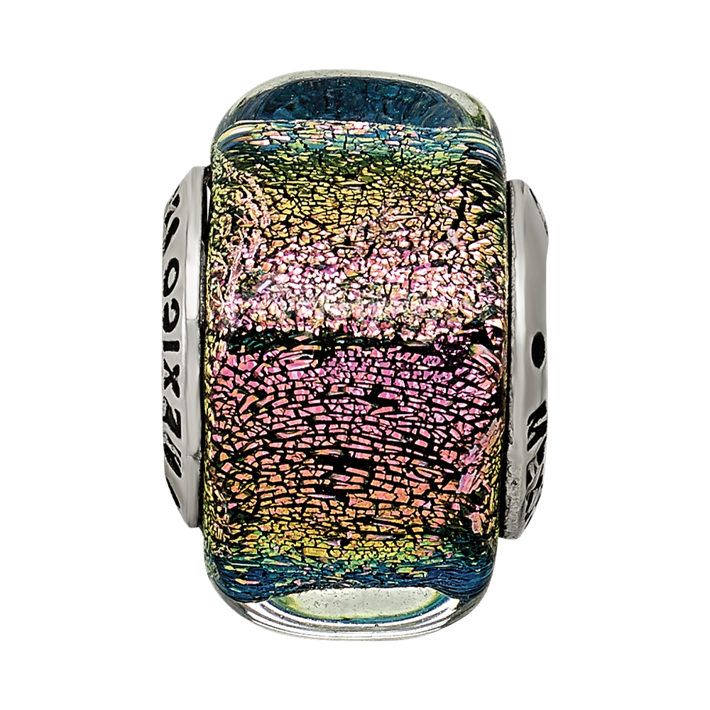 Sterling Silver Reflections Purple Dichroic Glass Square Bead