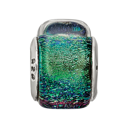 Sterling Silver Reflections Green Dichroic Glass Triangle Bead