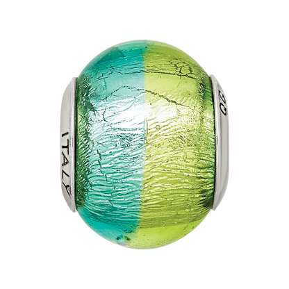 Sterling Silver Reflections Green/Blue Italian Murano Bead