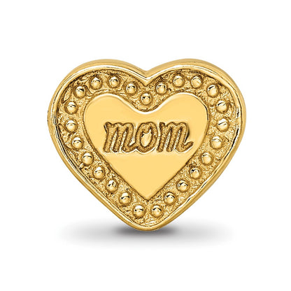 Sterling Silver Gold-plated Reflections Mom Heart Bead
