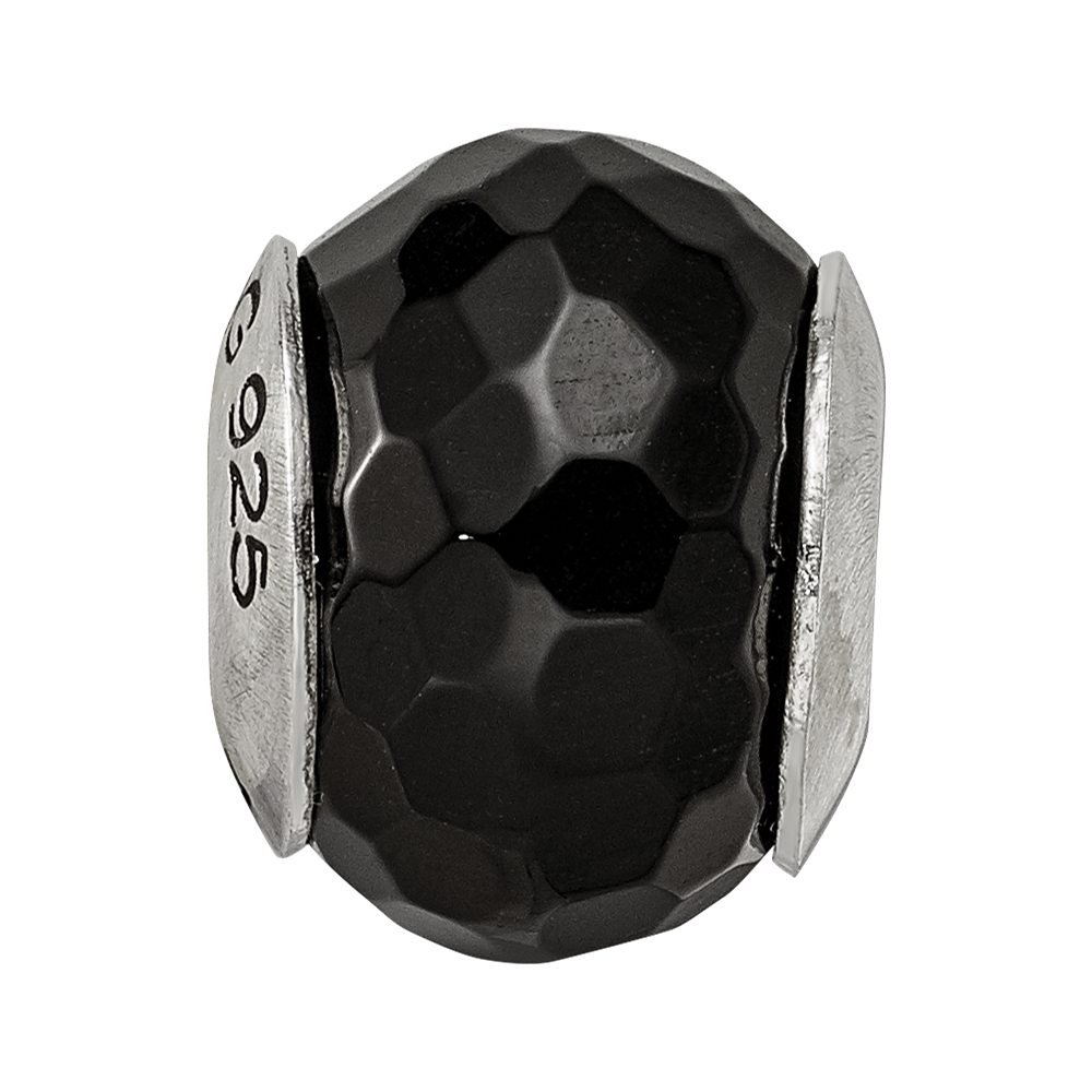 Sterling Silver Reflections Black Agate Stone Bead