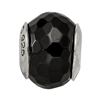 Sterling Silver Reflections Black Agate Stone Bead