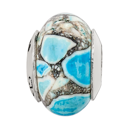 Sterling Silver Reflections Blue Mosaic Magnesite Stone Bead