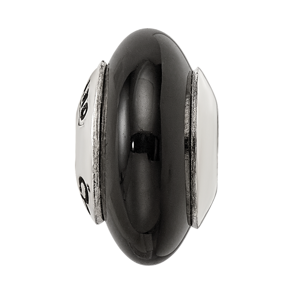 Sterling Silver Reflections Black Agate Stone Bead