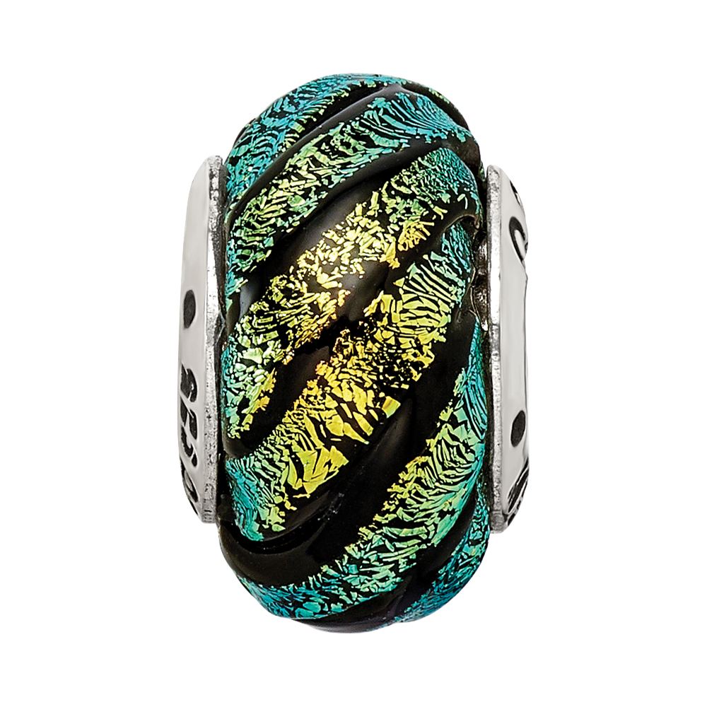 Sterling Silver Reflections Green Swirl Dichroic Glass Bead