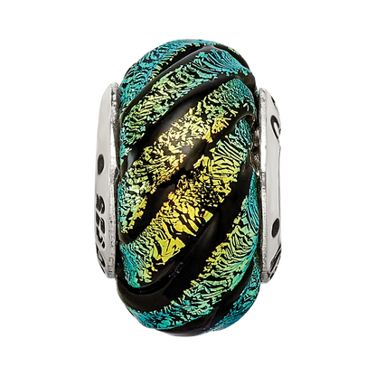 Sterling Silver Reflections Green Swirl Dichroic Glass Bead