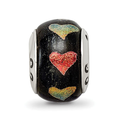Sterling Silver Reflections Orange/Green Hearts Dichroic Glass Bead