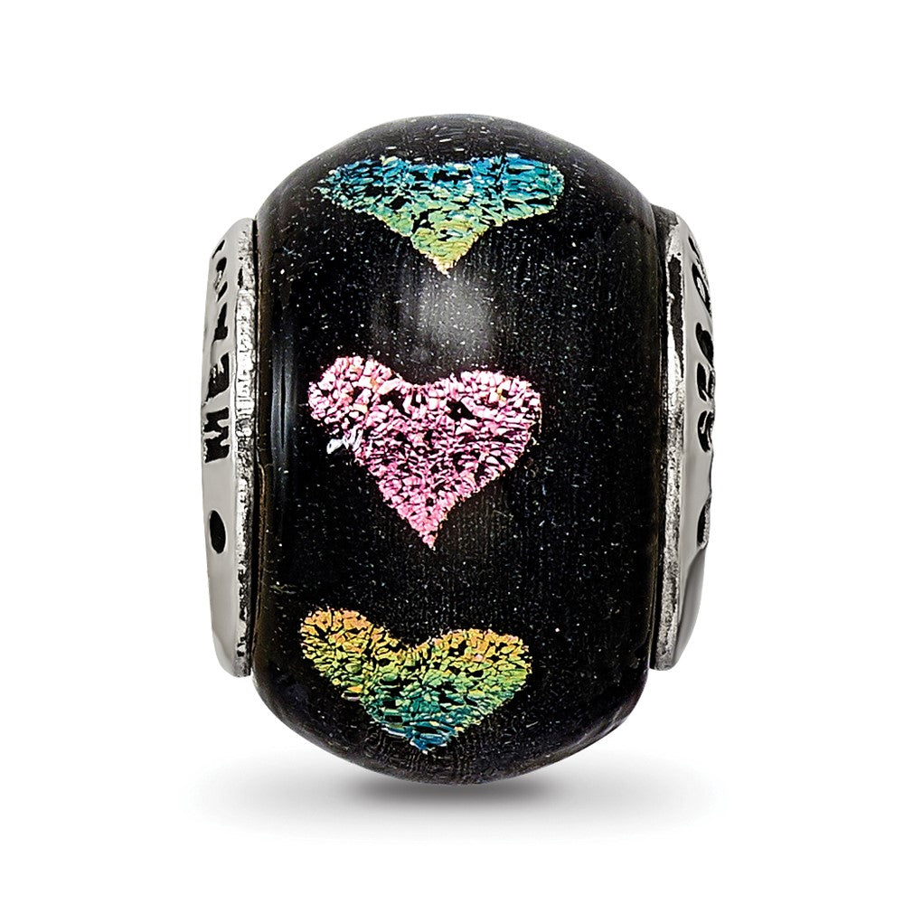 Sterling Silver Reflections Pink/Purple Hearts Dichroic Glass Bead