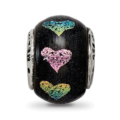 Sterling Silver Reflections Pink/Purple Hearts Dichroic Glass Bead