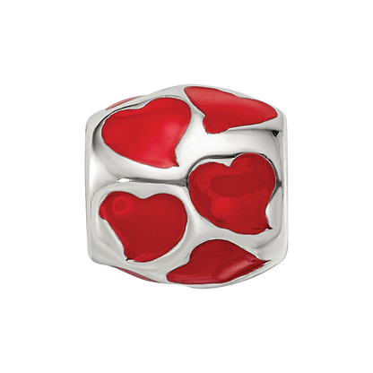 Sterling Silver Reflections Red Enameled Hearts Bead