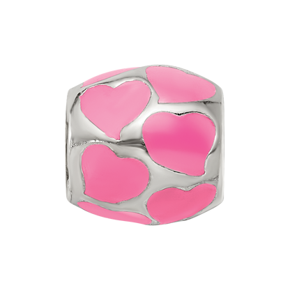 Sterling Silver Reflections Pink Enameled Hearts Bead