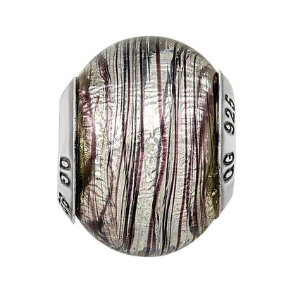 Sterling Silver Reflections Italian Murano Purple Stripes Glass Bead