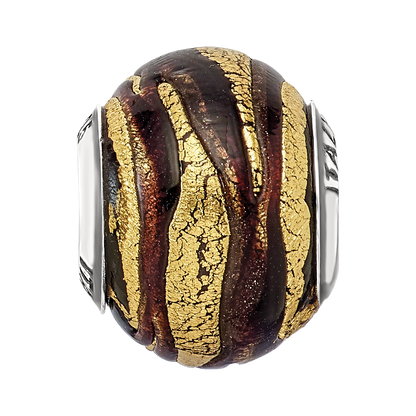 Sterling Silver Reflections Italian Brown & Gold Colored Glass Bead