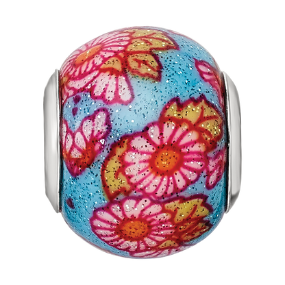 Sterling Silver Reflections Italian Multicolor Floral Overlay Glass Bead
