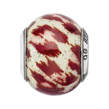 Sterling Silver Reflections Italian Pink & Brown w/Glitter Glass Bead
