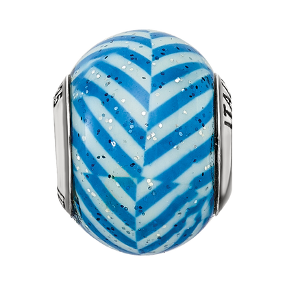 Sterling Silver Reflections Italian Blue Stripes w/Glitter Glass Bead