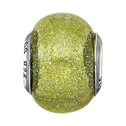 Sterling Silver Reflections Italian Light Green w/Silver Glitter Glass Bead