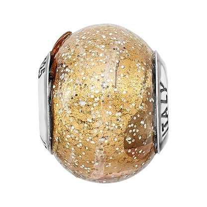 Sterling Silver Reflections Italian Dark Yellow w/Glitter Glass Bead