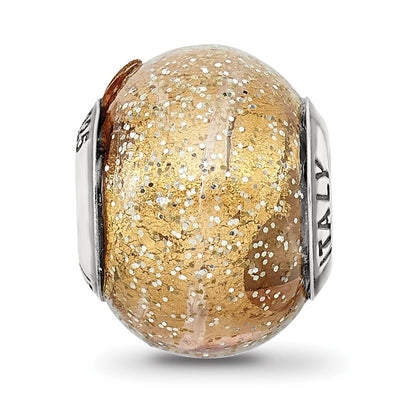 Sterling Silver Reflections Italian Dark Yellow w/Glitter Glass Bead