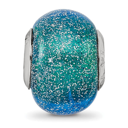 Sterling Silver Reflections Italian Blue & Teal w/Silver Glitter Glass Bead