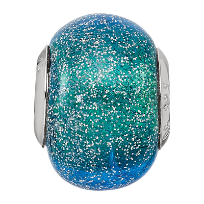 Sterling Silver Reflections Italian Blue & Teal w/Silver Glitter Glass Bead