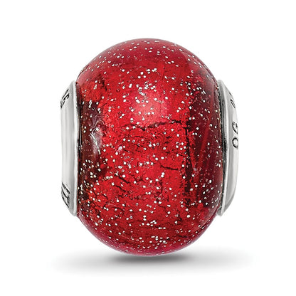 Sterling Silver Reflections Italian Red w/Silver Glitter Glass Bead