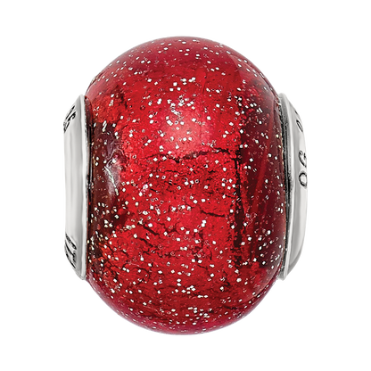 Sterling Silver Reflections Italian Red w/Silver Glitter Glass Bead