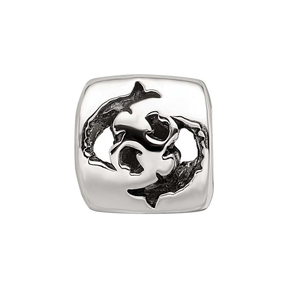 Sterling Silver Reflections Pisces Zodiac Antiqued Bead