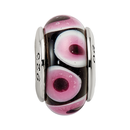 Sterling Silver Reflections Black/Pink Hand-blown Glass Bead