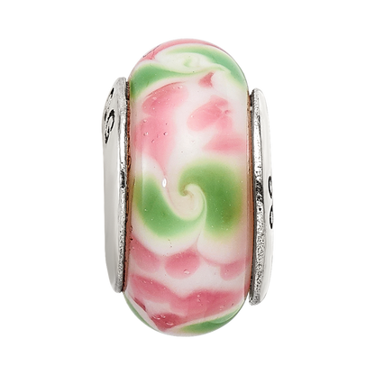 Sterling Silver Reflections Pink/Green Hand-blown Glass Bead