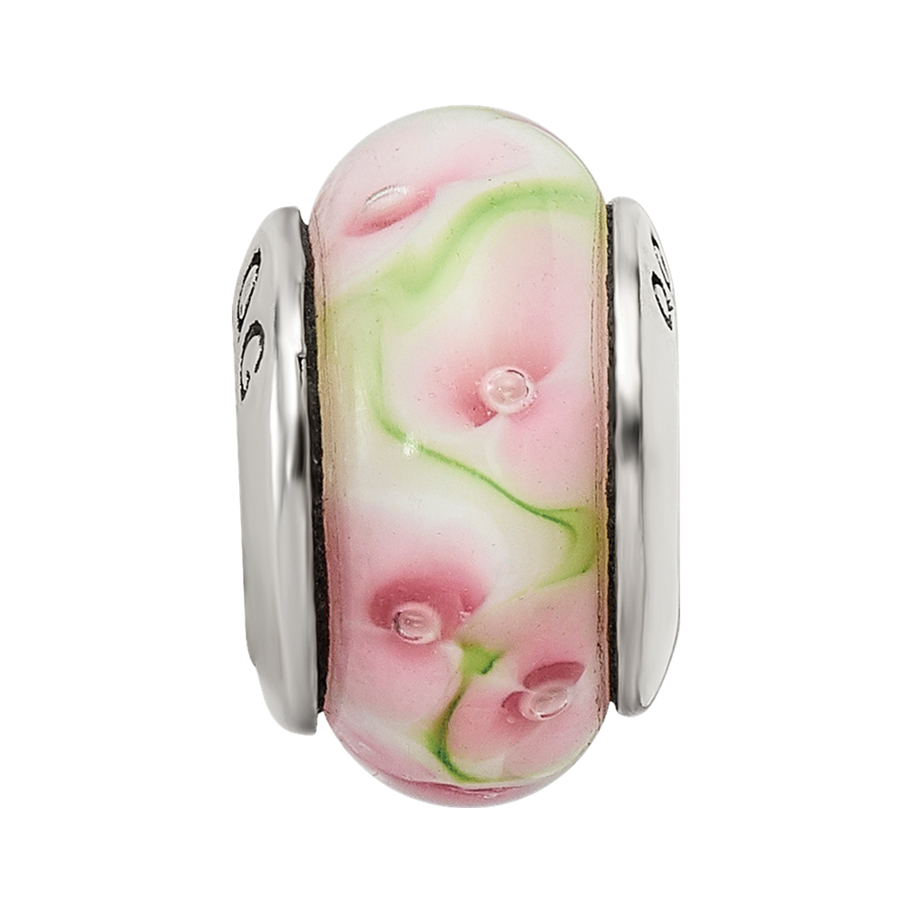 Sterling Silver Reflections Pink/Green Hand-blown Glass Bead