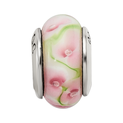 Sterling Silver Reflections Pink/Green Hand-blown Glass Bead