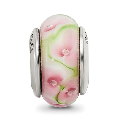 Sterling Silver Reflections Pink/Green Hand-blown Glass Bead