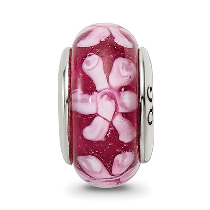 Sterling Silver Reflections Purple Floral Hand-blown Glass Bead