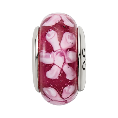 Sterling Silver Reflections Purple Floral Hand-blown Glass Bead